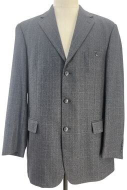 Vintage 90s Pronto Uomo Silk Wool Navy Windowpane Sport Coat 46R Italy